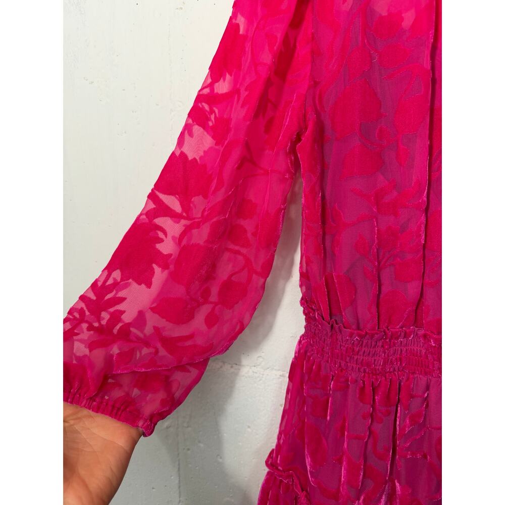 Shoshanna Arlene Tiered Velvet Burnout Mini Dress Size 4 Pink - Picture 10 of 10